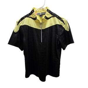 Jamie Sadock Yello & Black Golf Tennis Women's Large Short Sleeve Zipper Shirt